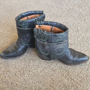 Black and Green Embroidered Leather Boots